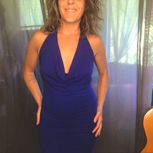 Backless Cowl Neck Dress in Deep Blue - Brand Not Specified